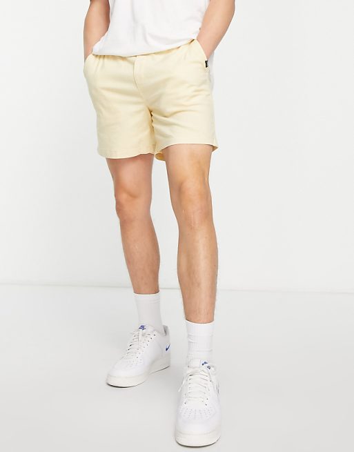 Jack & Jones Intelligence Pull On Linen Short In Pastel Yellow