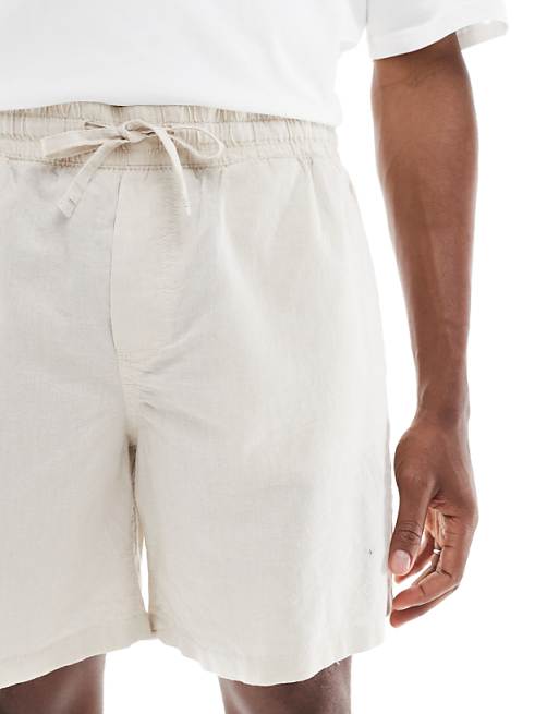 Jack & Jones Linen Mix Drawstring Shorts In Beige