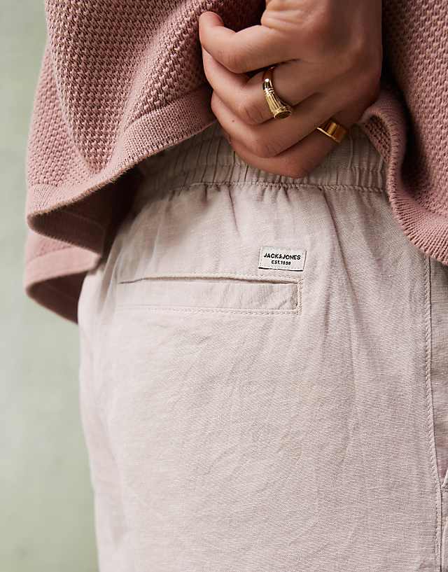Jack & Jones Linen Shorts With Drawstring In Beige
