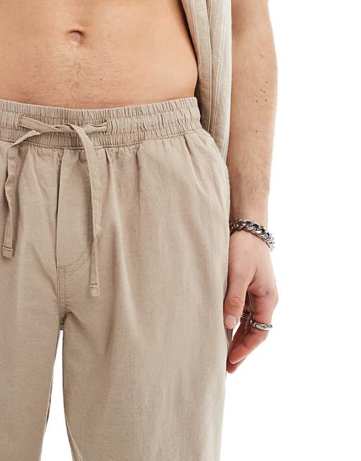 Jack & Jones Loose Fit Linen Mix Trouser In Beige