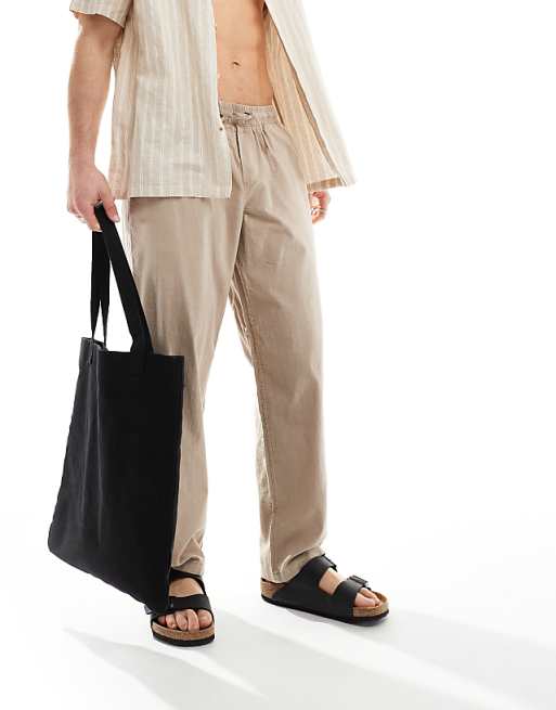 Jack & Jones Loose Fit Linen Mix Trouser In Beige