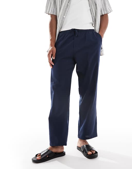Jack & Jones loose fit linen mix trouser in navy