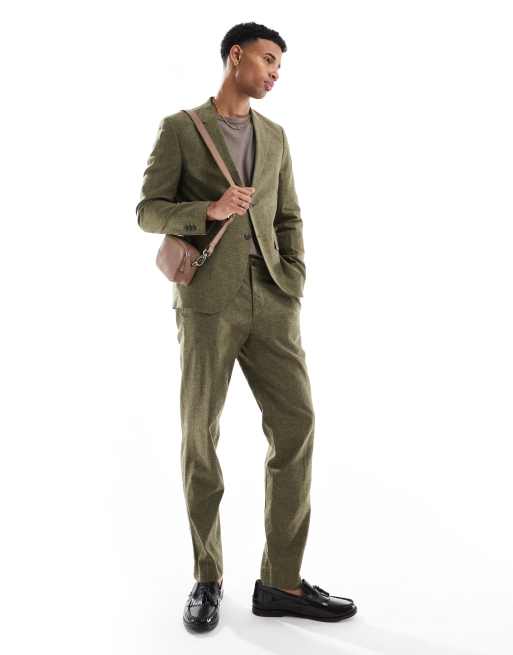 Jack & Jones Premium Linen Mix Suit In Olive Green