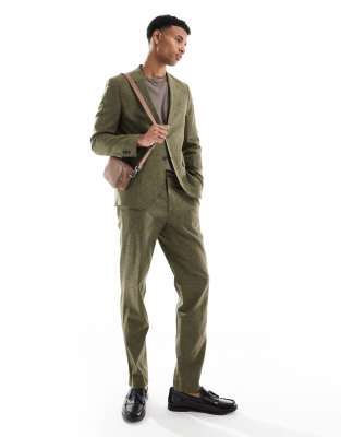 Jack & Jones Premium Linen Mix Suit In Olive Green