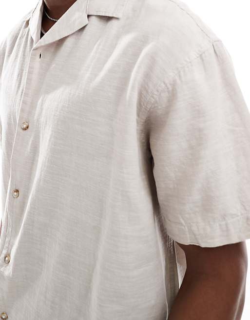 Jack & Jones Revere Collar Linen Blend Shirt In Beige