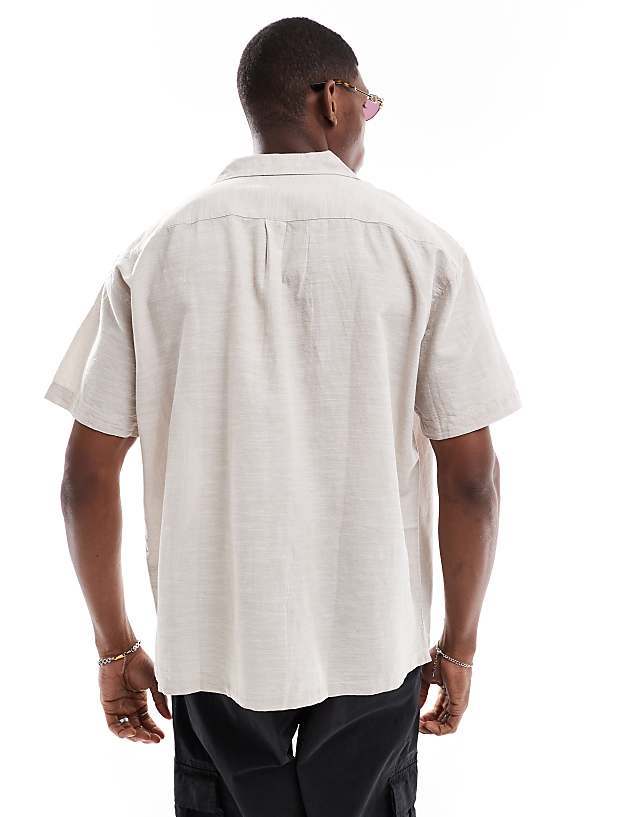 Jack & Jones Revere Collar Linen Blend Shirt In Beige