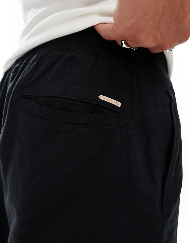 Jack & Jones Tapered Linen Trouser With Cargo Pockets In Black