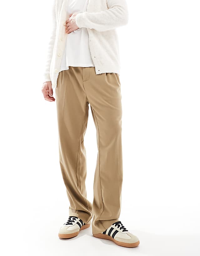 Jack & Jones Wide Fit Pleat Front Smart Trouser In Beige