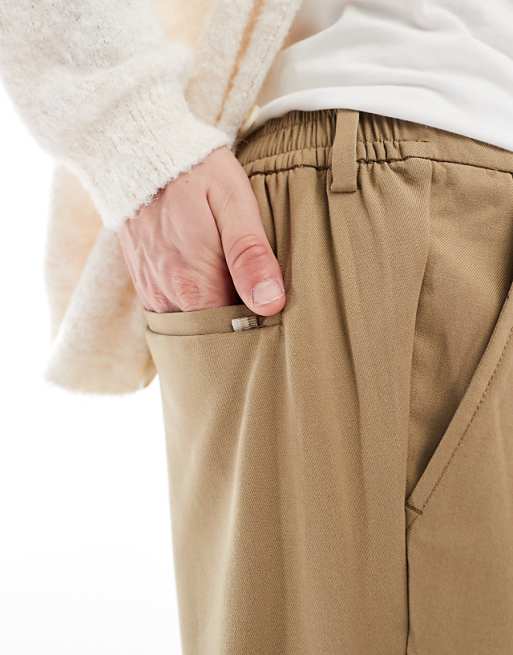 Jack & Jones Wide Fit Pleat Front Smart Trouser In Beige