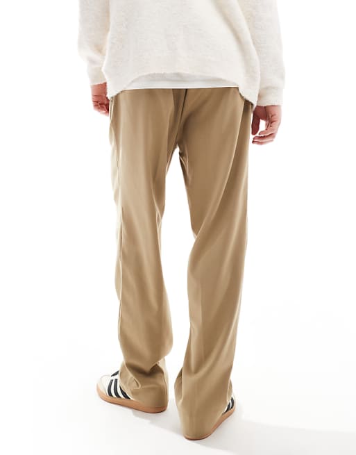 Jack & Jones Wide Fit Pleat Front Smart Trouser In Beige