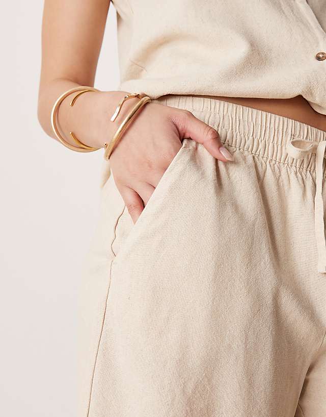 JDY Tie Waist Linen Mix Shorts Co-ord In Beige