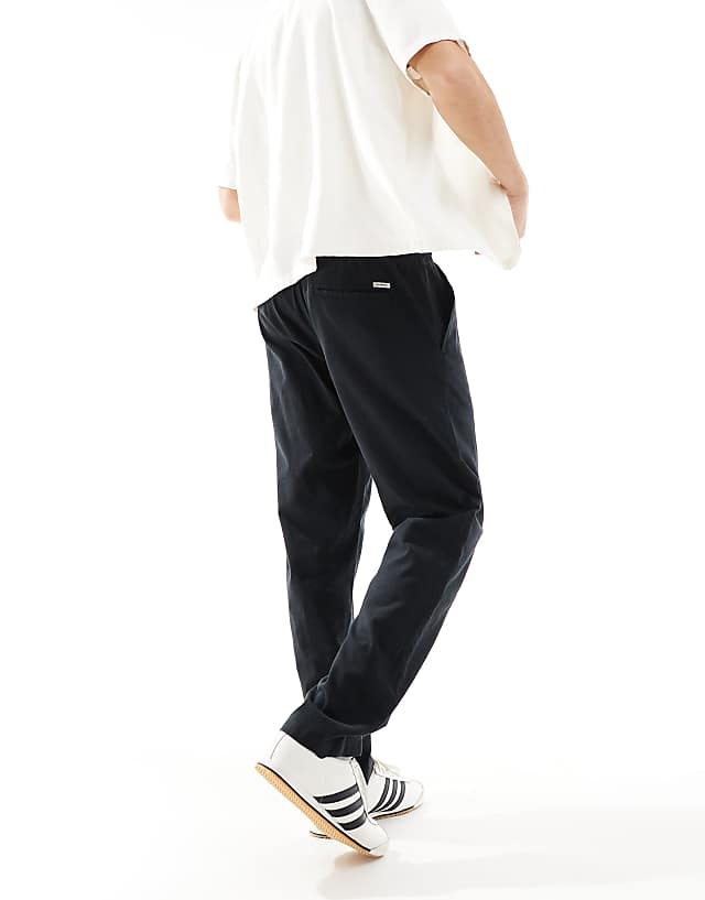 JJ Rebel Drawstring Linen Mix Trouser In Black