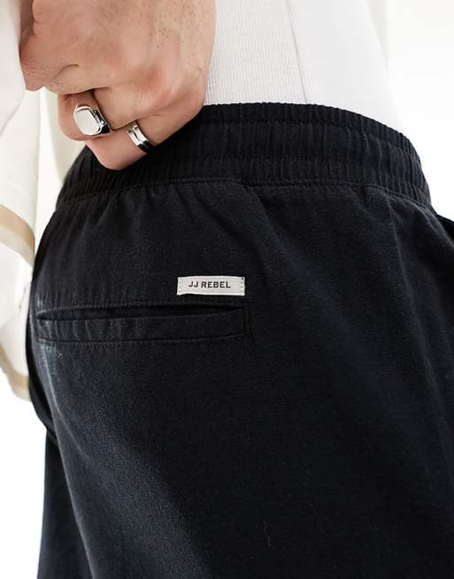 JJ Rebel Drawstring Linen Mix Trouser In Black