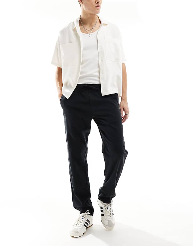 JJ Rebel drawstring linen mix trouser in black