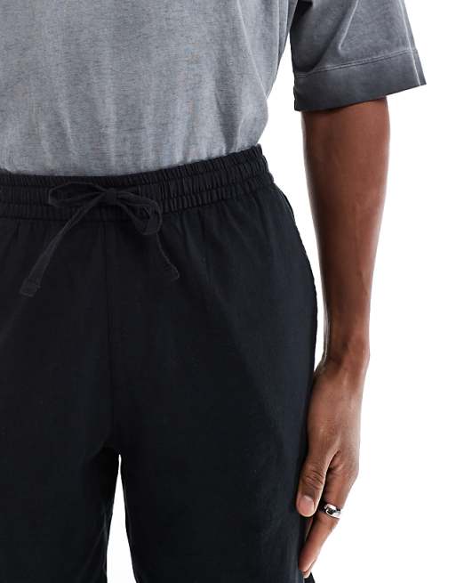 JJ Rebel Linen Short With Drawstring Waist In Black
