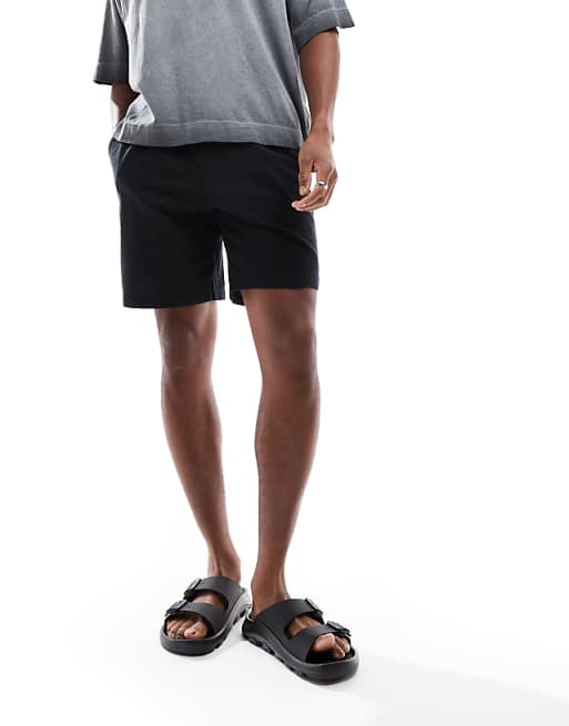 JJ Rebel Linen Short With Drawstring Waist In Black