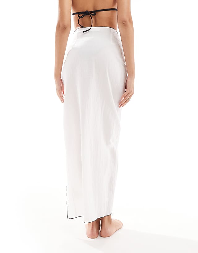 Kaiia Exclusive Linen Look Contrast Trim Sarong In White
