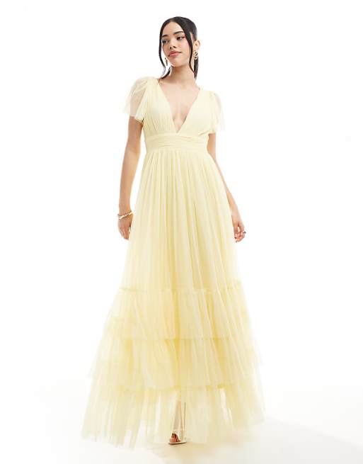 Lace & Beads Bridesmaid Madison maxi dress in butter yellow