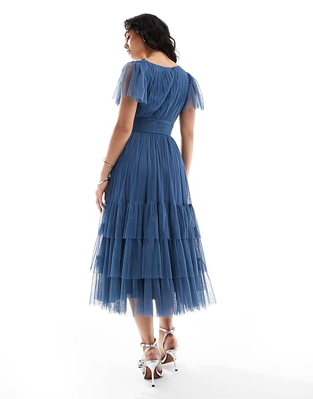 Lace & Beads Bridesmaid Madison Midi Dress In Deep Blue