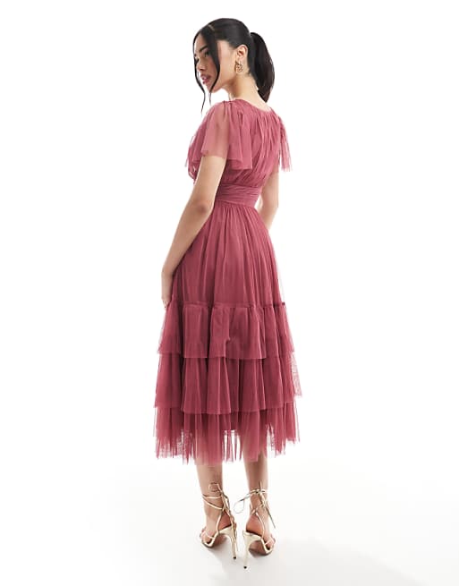 Lace & Beads Bridesmaid Madison Midi Dress In Orchid