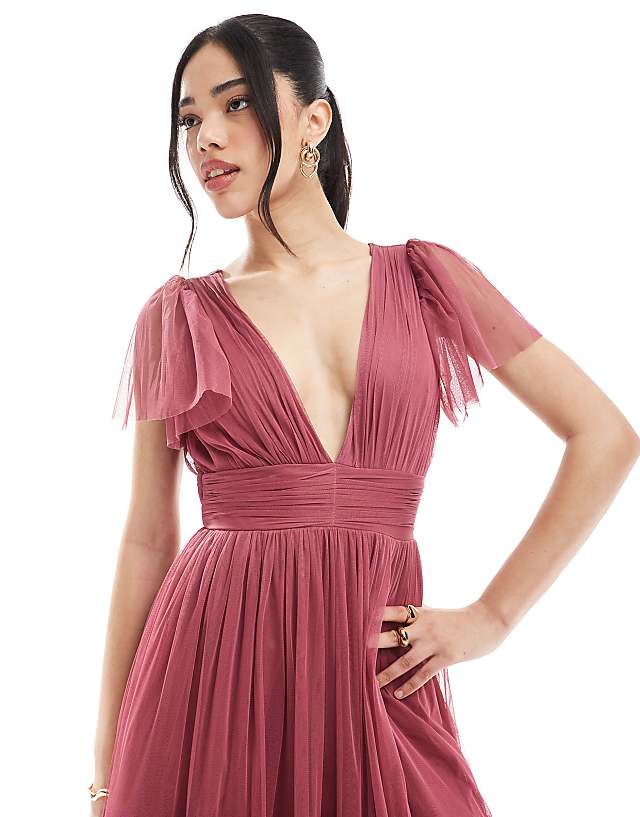 Lace & Beads Bridesmaid Madison Midi Dress In Orchid