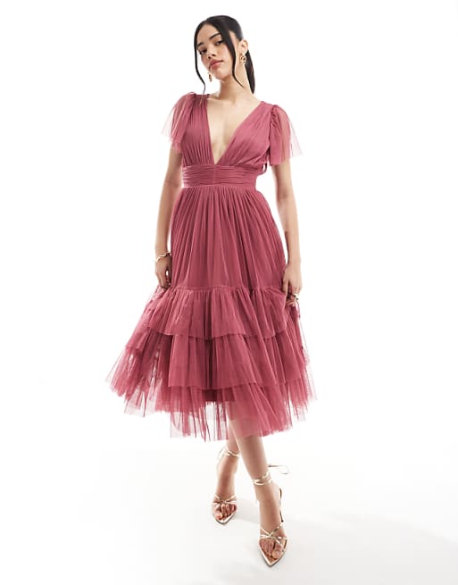 Lace & Beads Bridesmaid Madison midi dress in orchid