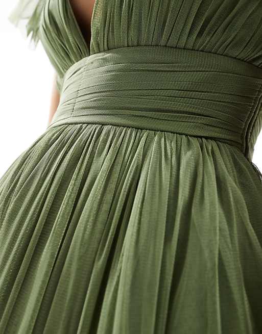 Lace & Beads Bridesmaid Madison Midi Dress In Soft Olive