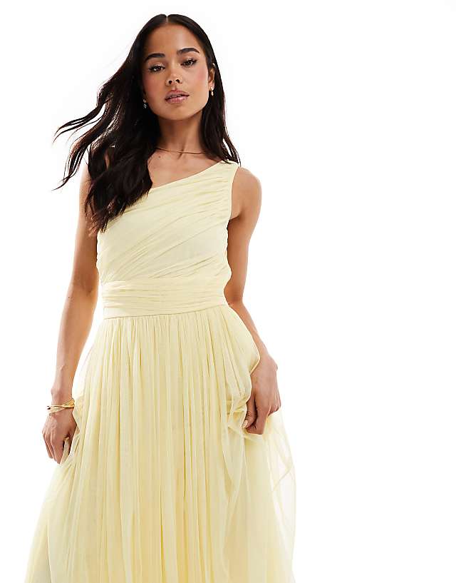 Lace & Beads Bridesmaid One Shoulder Maxi Dress In Butter Yellow