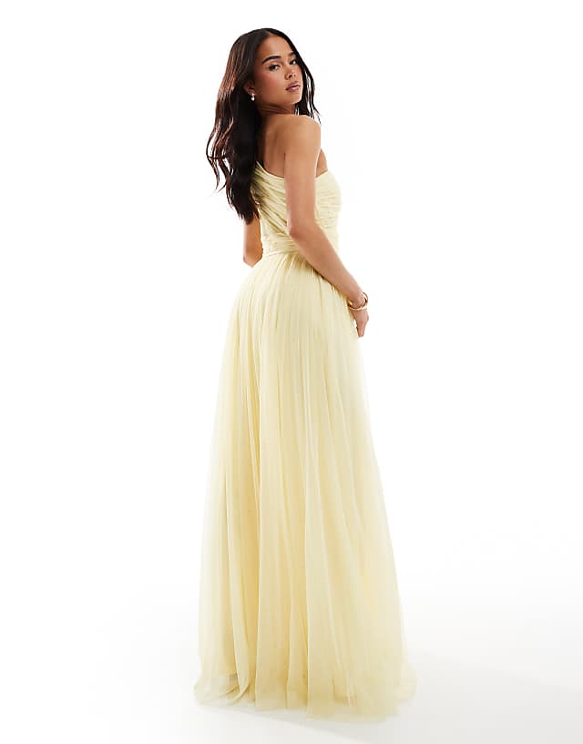 Lace & Beads Bridesmaid One Shoulder Maxi Dress In Butter Yellow