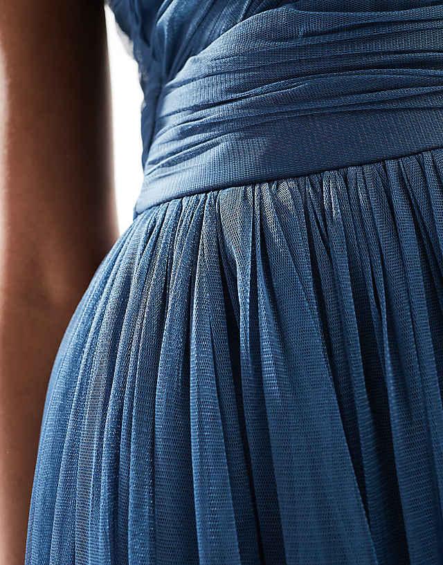 Lace & Beads Bridesmaid One Shoulder Maxi Dress In Deep Blue