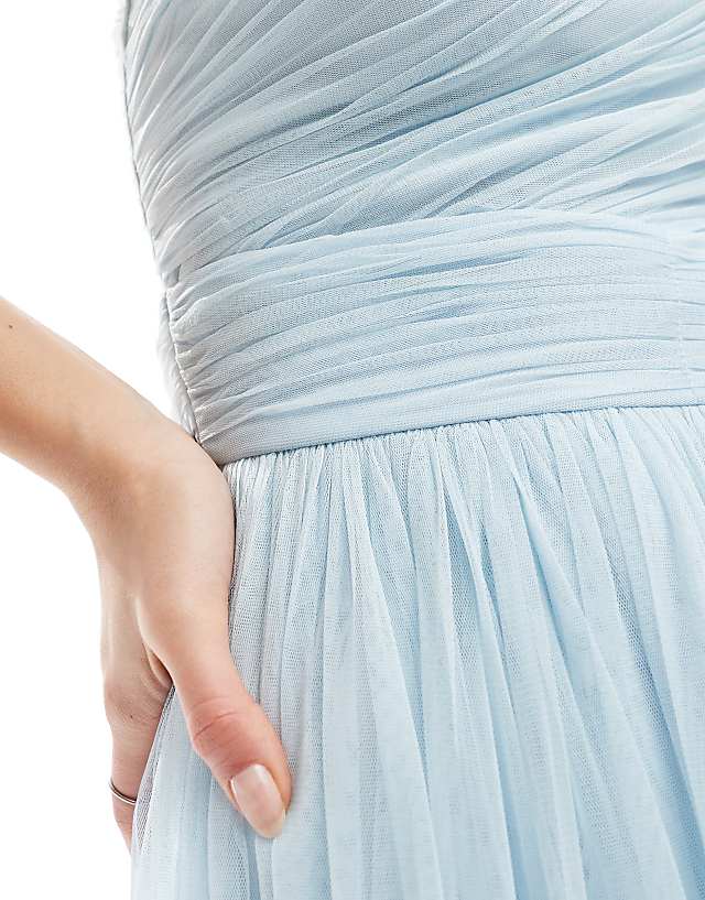 Lace & Beads Bridesmaid One Shoulder Maxi Dress In Powder Blue