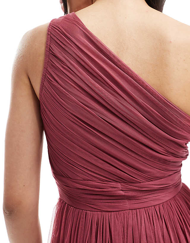 Lace & Beads Bridesmaid One Shoulder Tulle Maxi Dress In Orchid