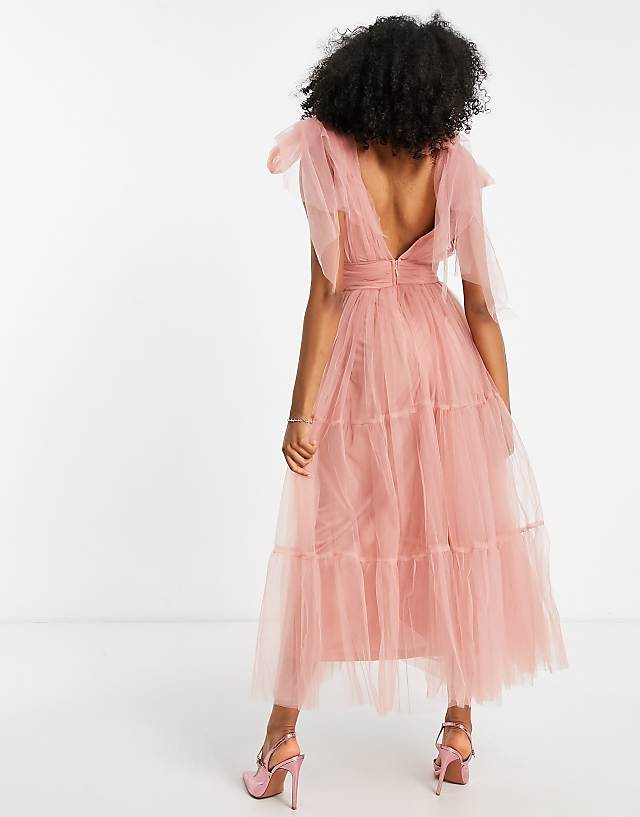 Lace & Beads Bridesmaid Tiered Midaxi Dress In Blush