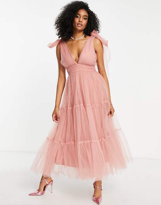 Lace & Beads Bridesmaid Tiered Midaxi Dress In Blush
