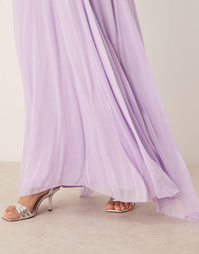 Lace & Beads Maxi Dress With Rose Detail In Lilac