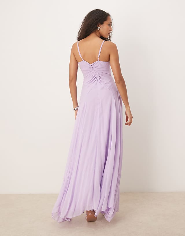 Lace & Beads Maxi Dress With Rose Detail In Lilac