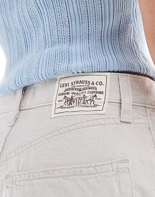 Levi's High Waisted Linen Blend Baggy Denim Shorts In Off White