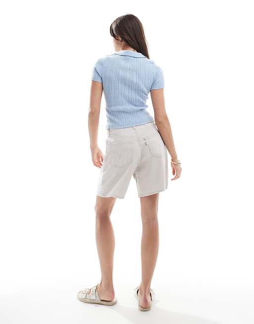 Levi's High Waisted Linen Blend Baggy Denim Shorts In Off White