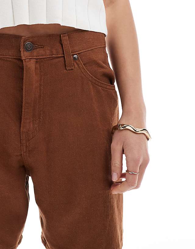 Levi's High Waisted Linen Blend Baggy Denim Shorts In Brown