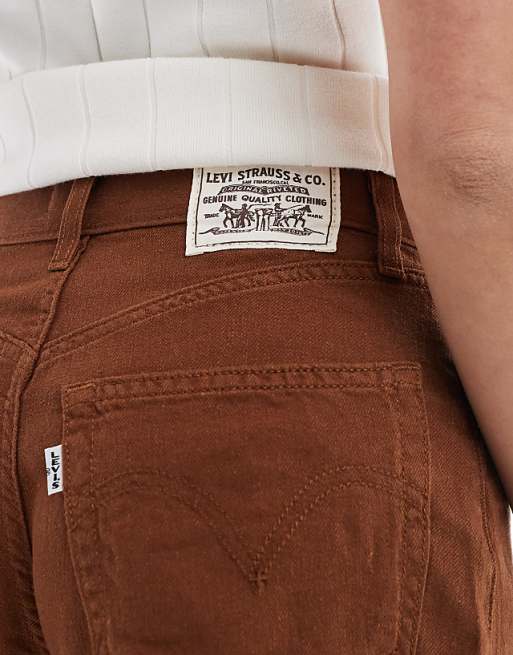 Levi's High Waisted Linen Blend Baggy Denim Shorts In Brown