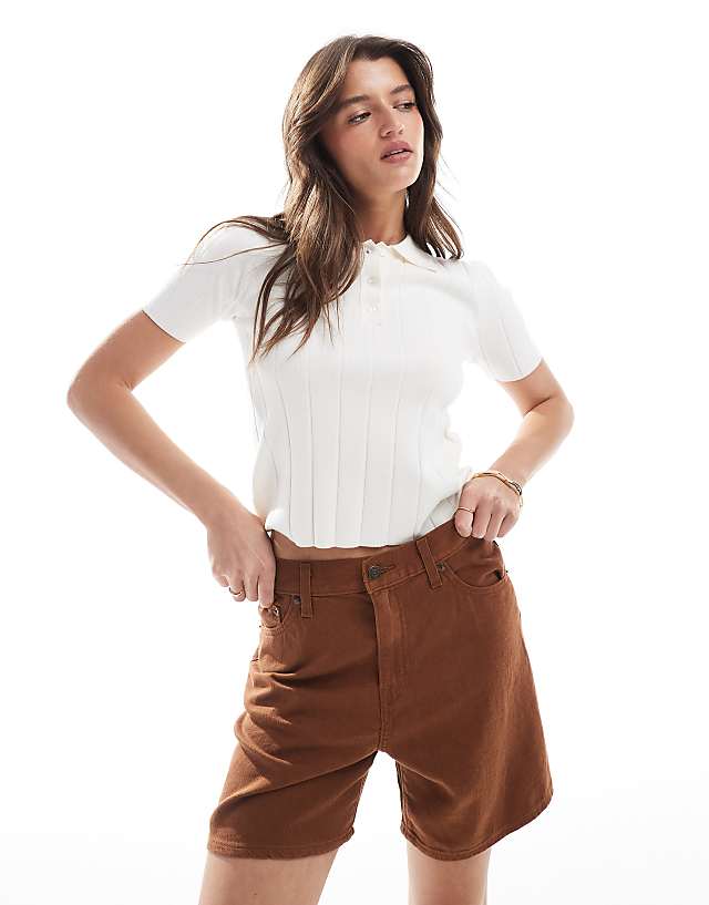 Levi's high waisted linen blend baggy denim shorts in brown
