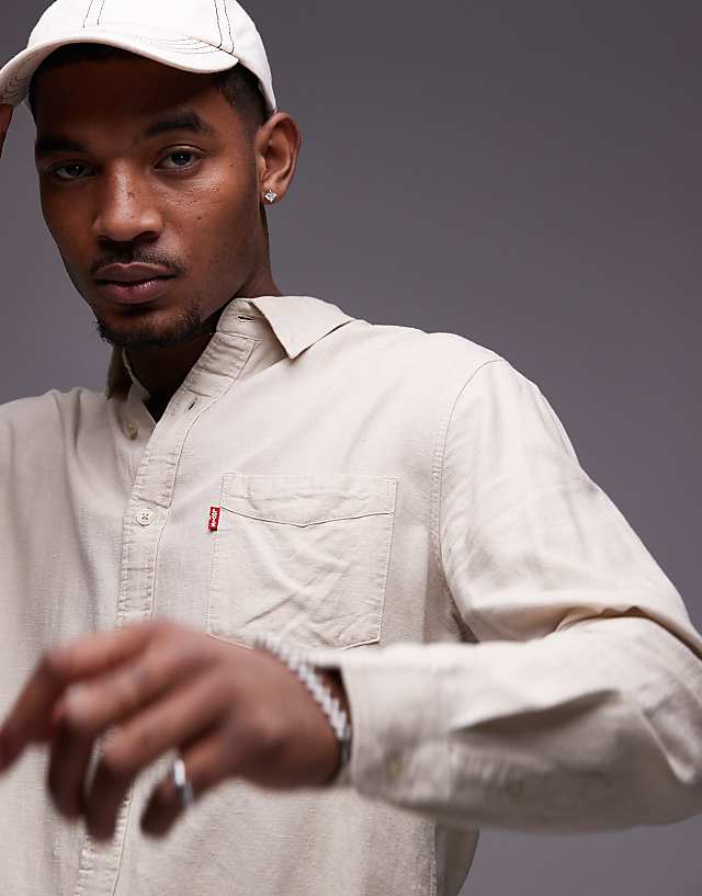 Levi's Sunset 1 Pocket Linen Cotton Mix Shirt Regular Fit In Beige