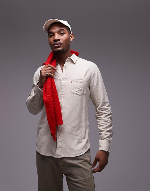 Levi's Sunset 1 Pocket Linen Cotton Mix Shirt Regular Fit In Beige