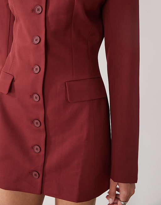Lioness Cheri Structured Button Front Tailored Blazer Mini Dress In Red