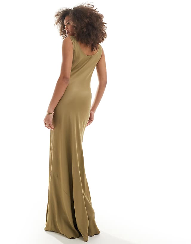 Maids To Measure Bridesmaid Cowl Front Maxi Dress In Olive