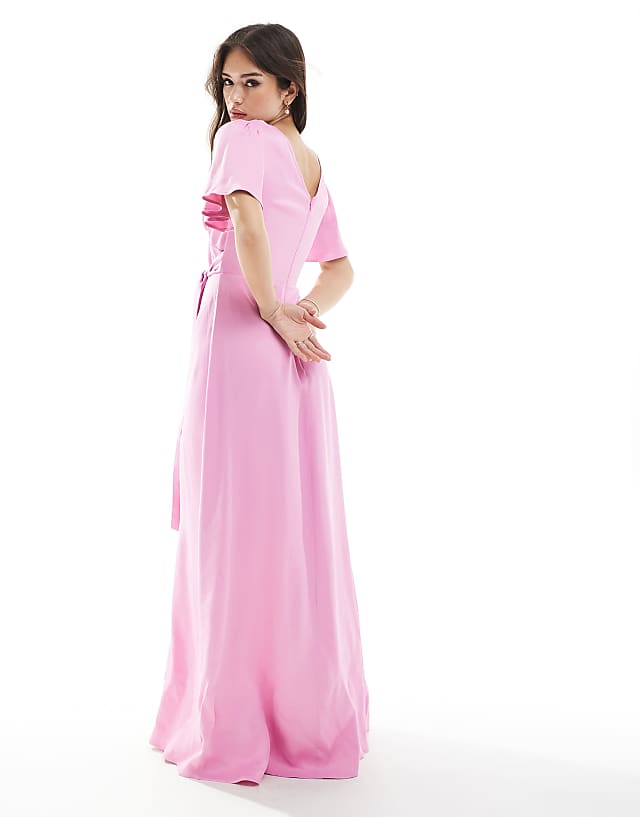 Maids To Measure Bridesmaid Flutter Sleeve Maxi Dress In Orchid