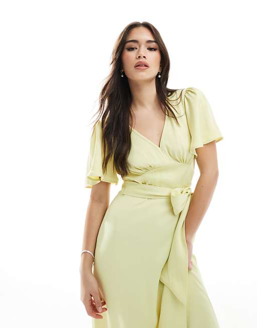 Maids To Measure Bridesmaid Flutter Sleeve Maxi Dress In Lemon
