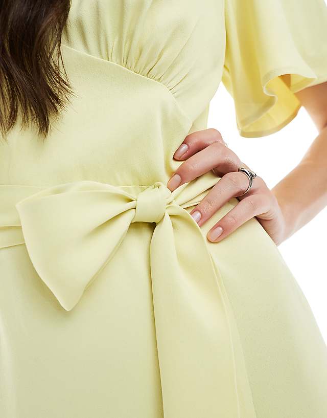 Maids To Measure Bridesmaid Flutter Sleeve Maxi Dress In Lemon