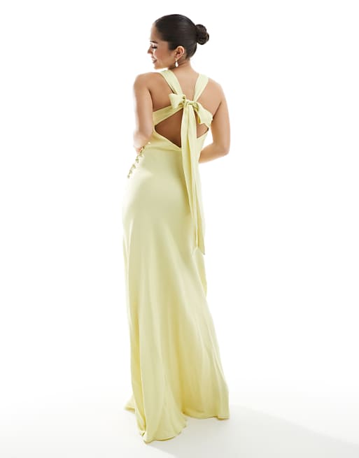Maids To Measure Bridesmaid High Neck Maxi Dress With Tie Back In Lemon