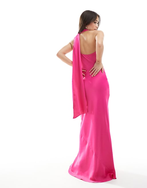 Maids To Measure Bridesmaid One Shoulder Scarf Maxi Dress In Hot Pink